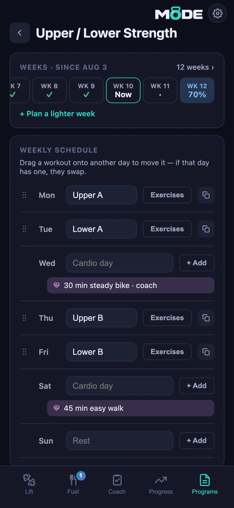 MODE program page screen