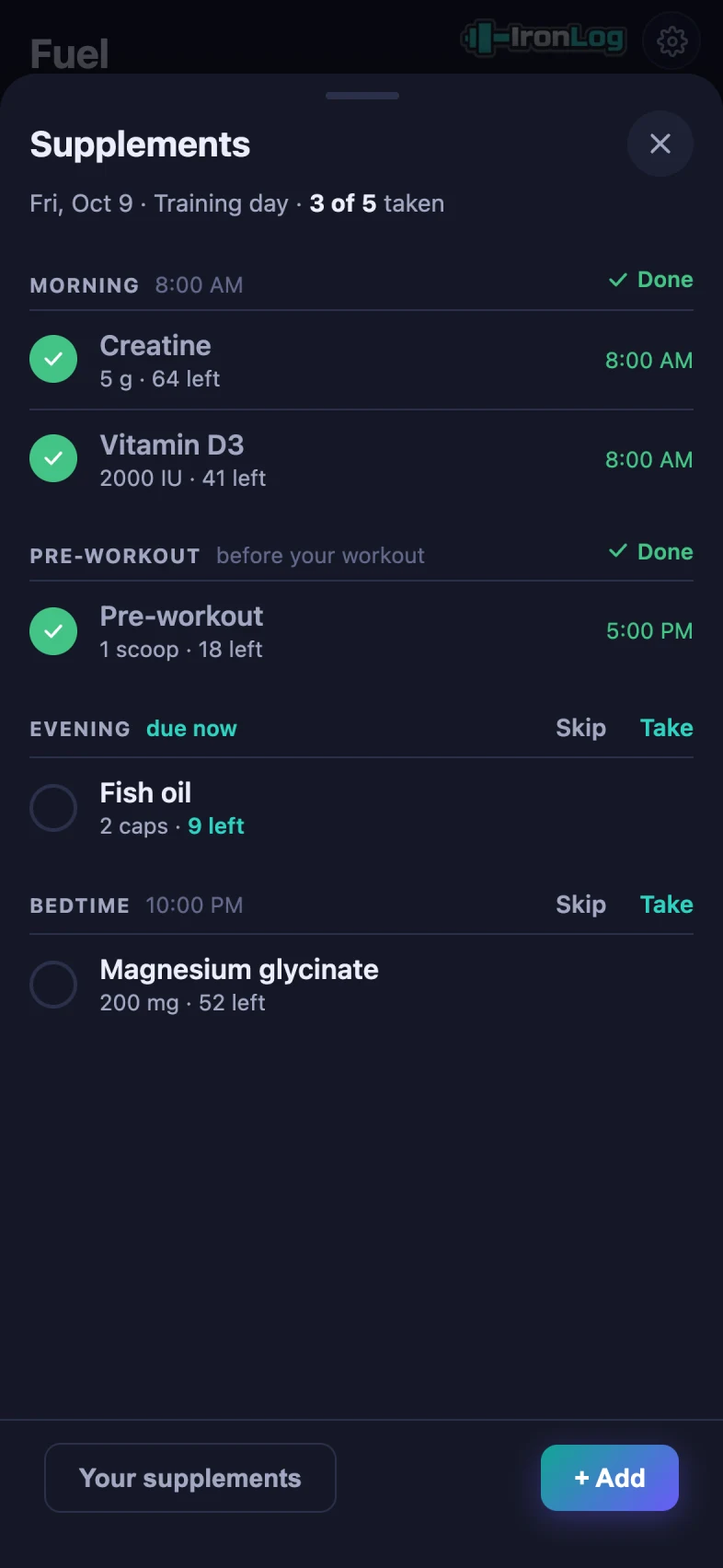 MODE supps screen