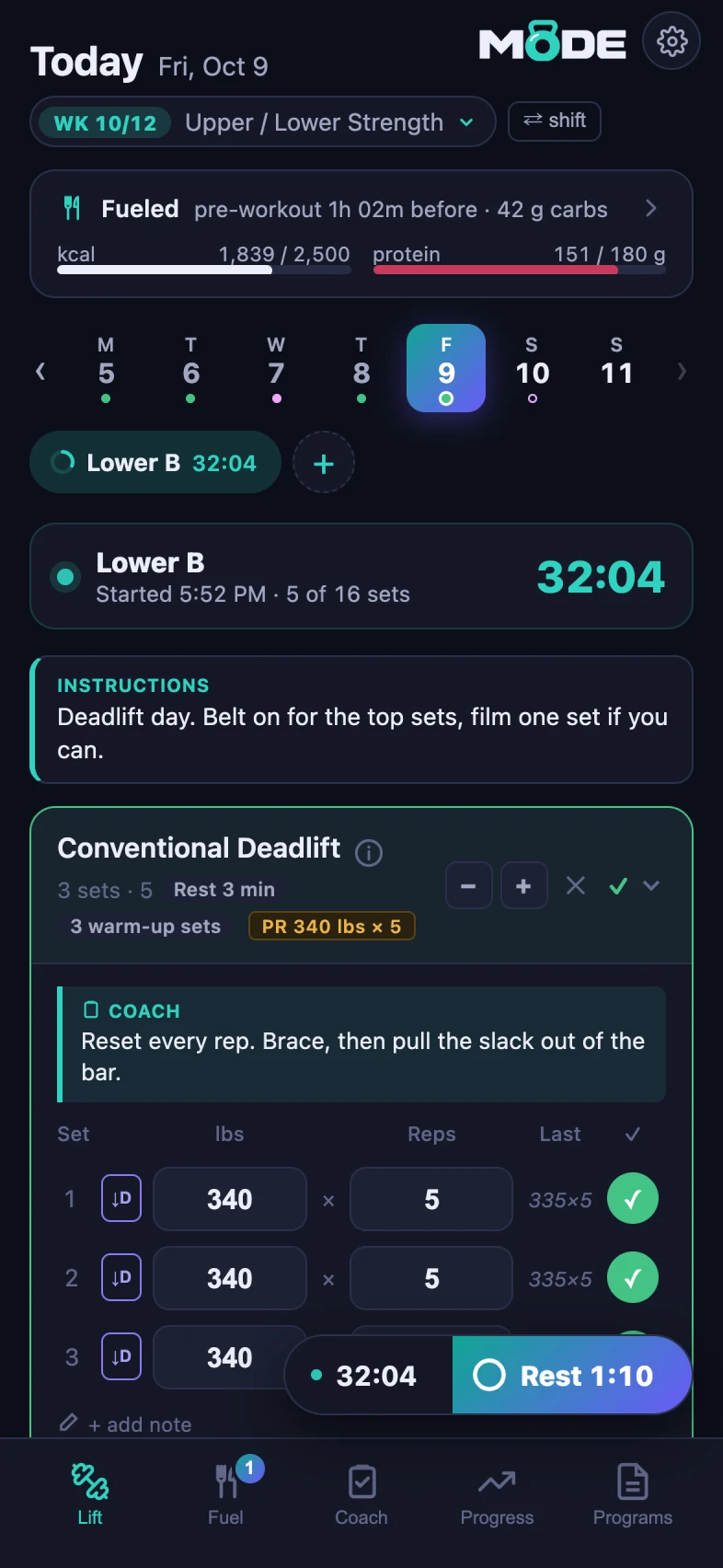 MODE lift live screen