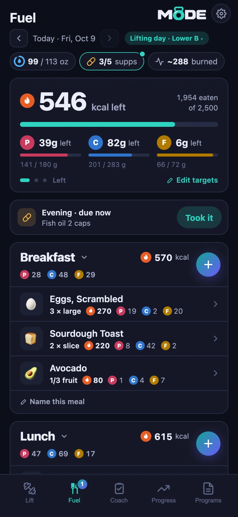 MODE fuel screen